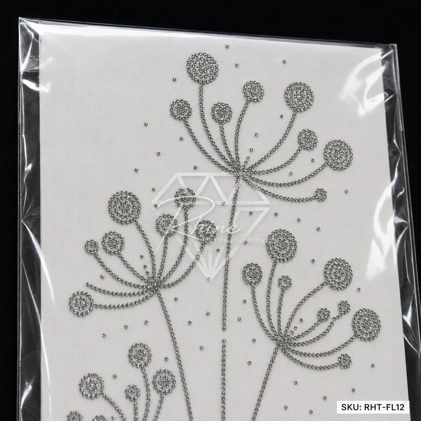 Premium Dandelion Floral Rhinestone Heat Transfer Sticker | Crystal Hotfix Flower Design for Shirt, t-shirts, Abayas & Fashion Garments