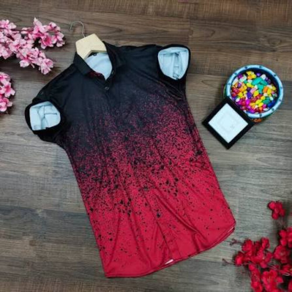 Half Sleeveless Shirt - High-quality Cotton Blend, Customizable Sizes , Unique Multicolor Print Design , Washable For Easy Maintenance