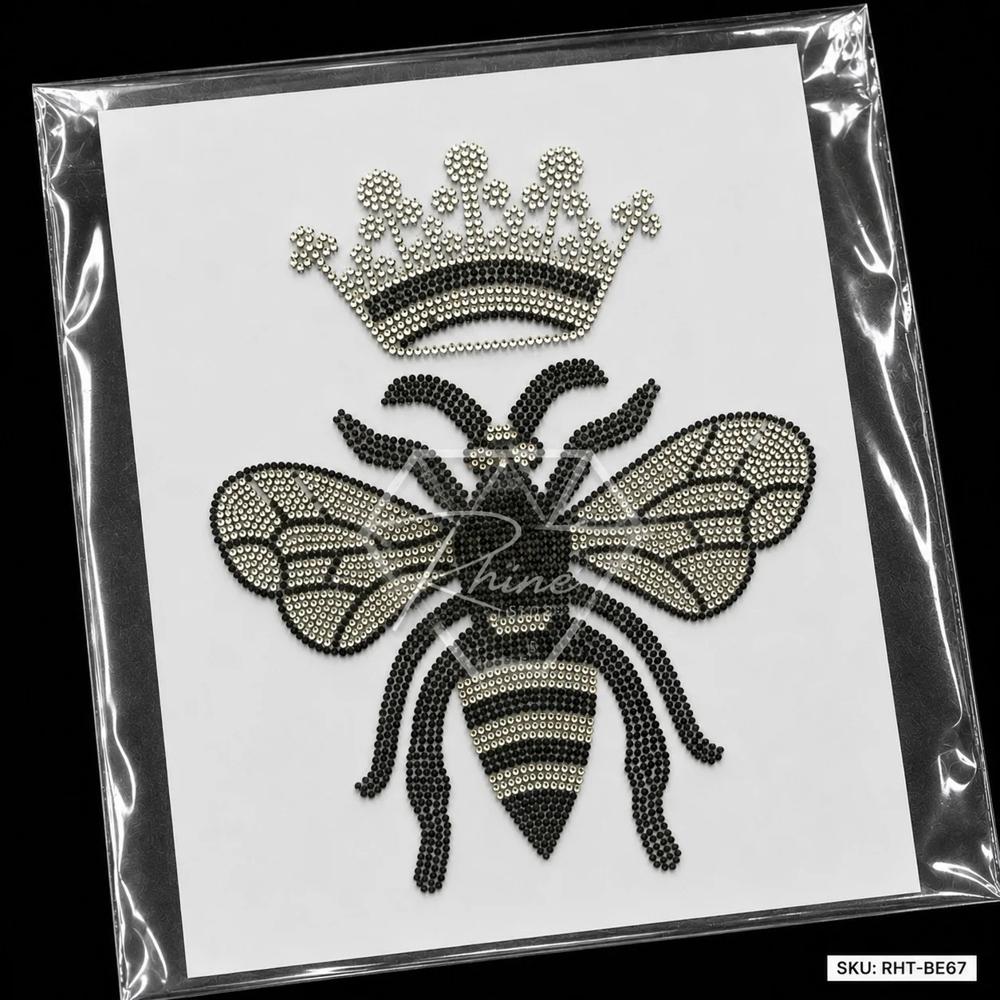Premium Queen Bee Rhinestone Heat Transfer Sticker | Crystal Bee Hotfix Design for Shirts,T-Shirts, Hoodies, Abayas & Fashion Garments