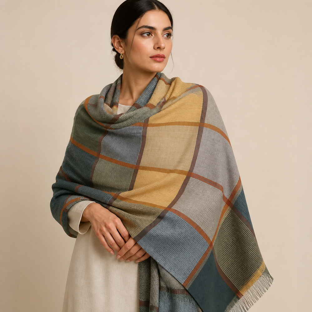 Pure Wool Multi Box And Check  Stoles