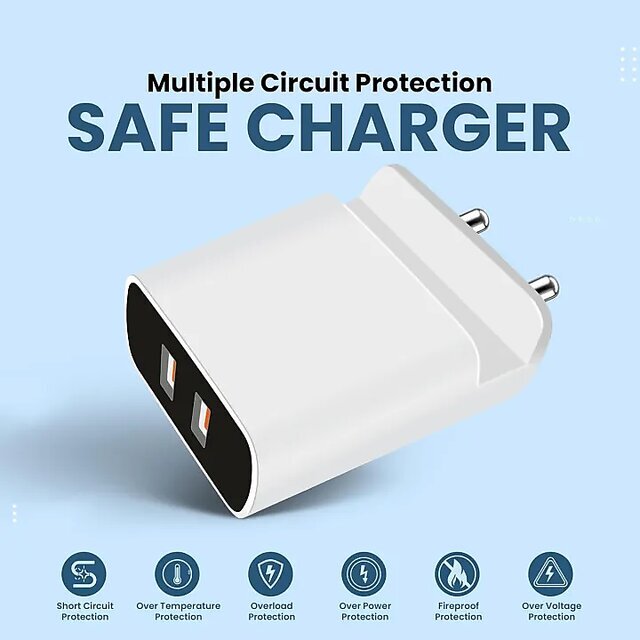 Voltrexon 30w 2 Port Mobile Wall Charger With Inbuilt Mobile Stand 100cm Micro Usb Charging Cable