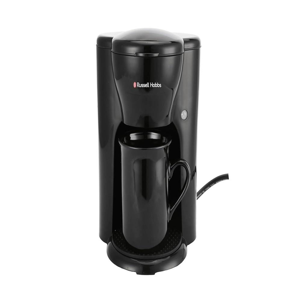 Russell Hobbs Quiet Brew 1 Cup Coffee Maker | 300W, 0.125L Capacity, Fast Brewing in Under 3 Minutes | Includes Ceramic Cup & Permanent Filter | Compact Design, Anti-Slip Coaster | 2-Year Warranty