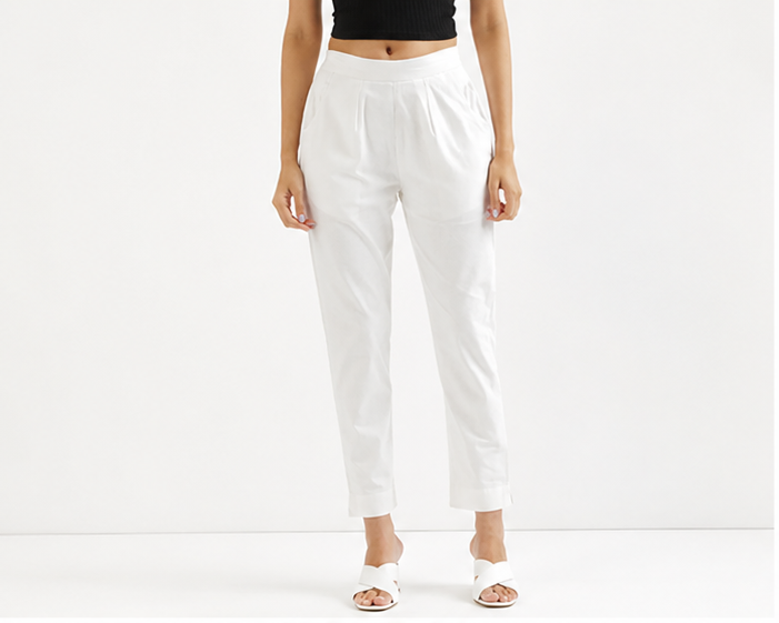 White Women Straight Fit Cotton Pants