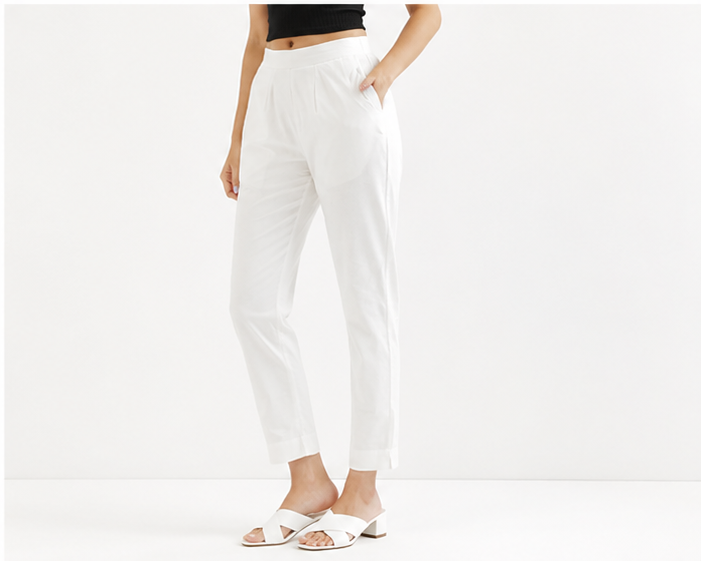 White Women Straight Fit Cotton Pants
