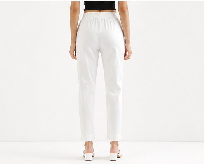 White Women Straight Fit Cotton Pants