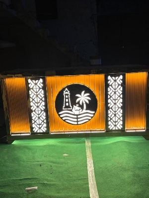 Catering Display Counter - Color: Black Base With White And Yellow/Orange Illuminated Accents
