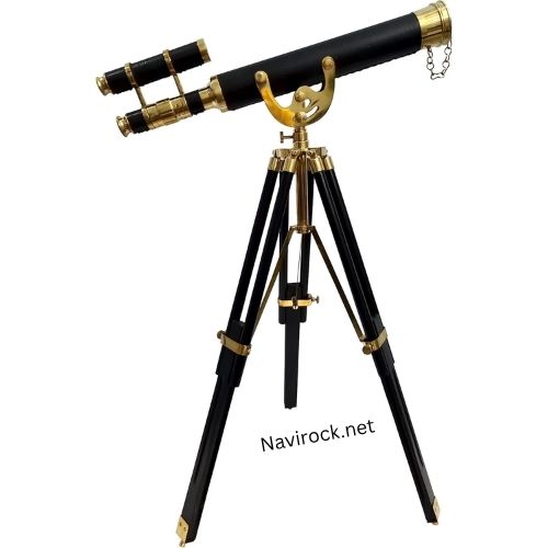 Floor Standing Black Tripod Chrome/Nickel Finish Marine Navy Designer Home Decorative Telescope