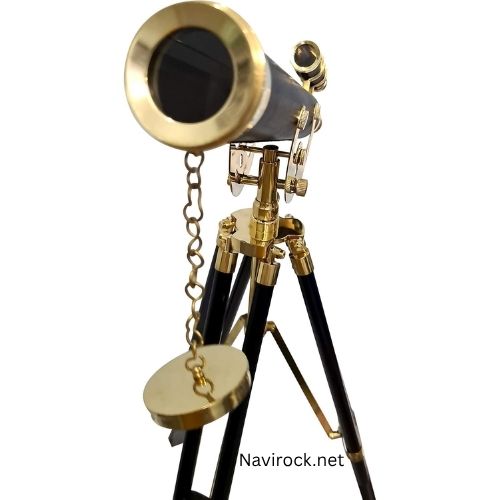 Floor Standing Black Tripod Chrome/Nickel Finish Marine Navy Designer Home Decorative Telescope