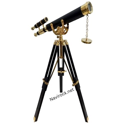 Floor Standing Black Tripod Chrome/Nickel Finish Marine Navy Designer Home Decorative Telescope