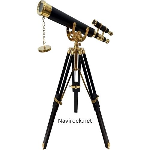 Floor Standing Black Tripod Chrome/Nickel Finish Marine Navy Designer Home Decorative Telescope
