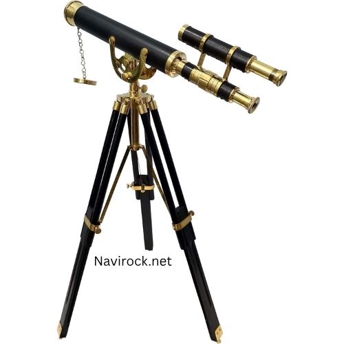 Floor Standing Black Tripod Chrome/Nickel Finish Marine Navy Designer Home Decorative Telescope