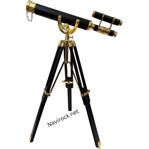 Floor Standing Black Tripod Chrome/Nickel Finish Marine Navy Designer Home Decorative Telescope
