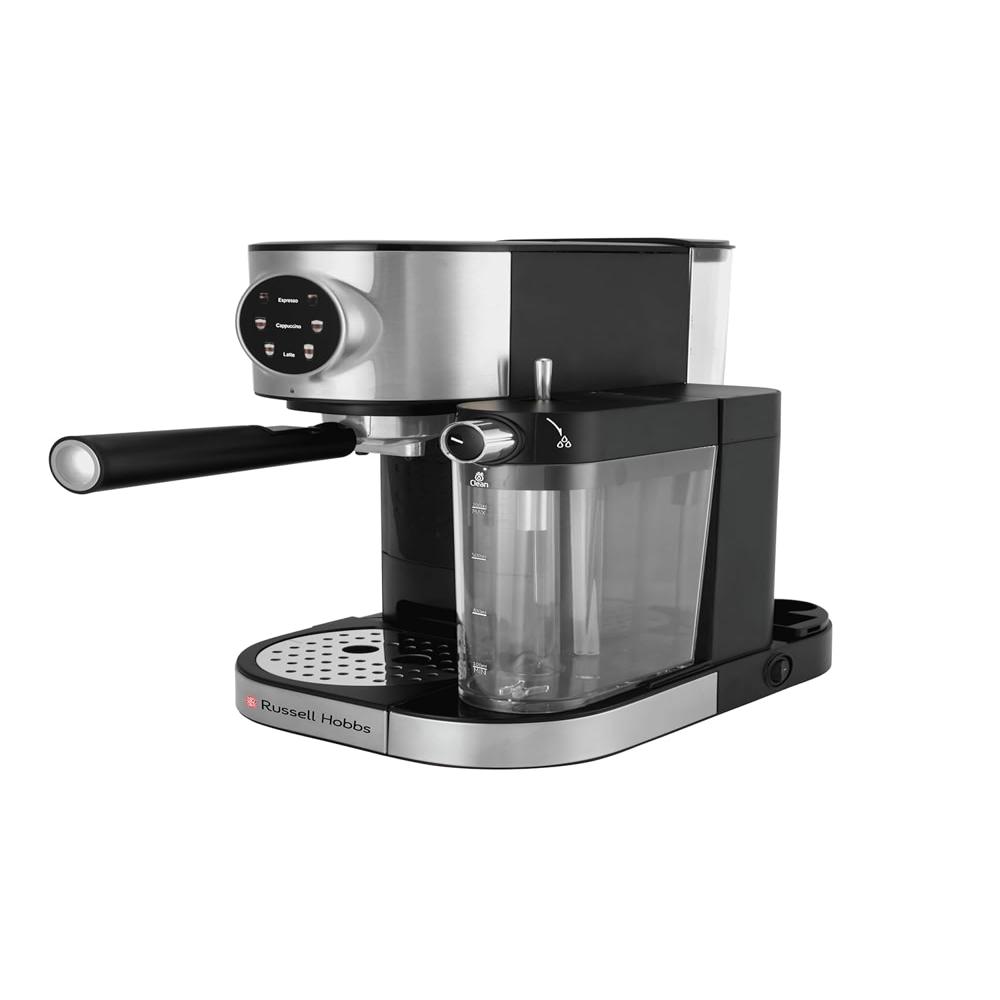 Russell Hobbs 1350W Elite Brew Digital Coffee Maker 15-Bar Professional Extraction | Single & Double Espresso, Cappuccino, Latte | NTC Temp Control | 1.7L Water Tank & 0.5L Milk Tank | 2-Yr Warranty