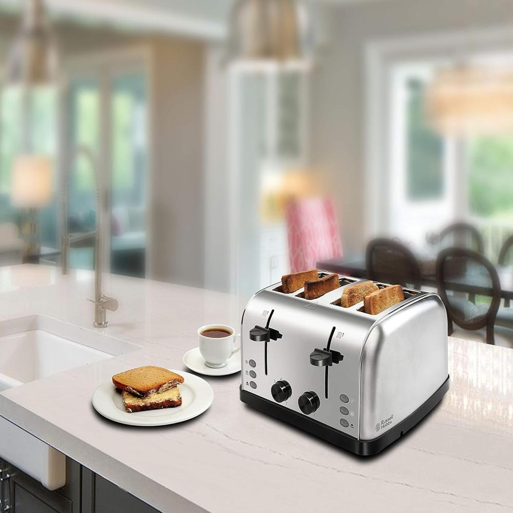 Russell Hobbs 18790 1250/1500 Watt Premium Stainless Steel 4 Slice Automatic Pop-Up Toaster with 2 Year Manufacturer Warranty - 1500 Watts N18790