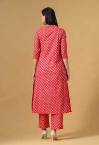 Women's Casual Ethnic Design Rayon Red Kurta Set with Pants