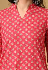 Women's Casual Ethnic Design Rayon Red Kurta Set with Pants