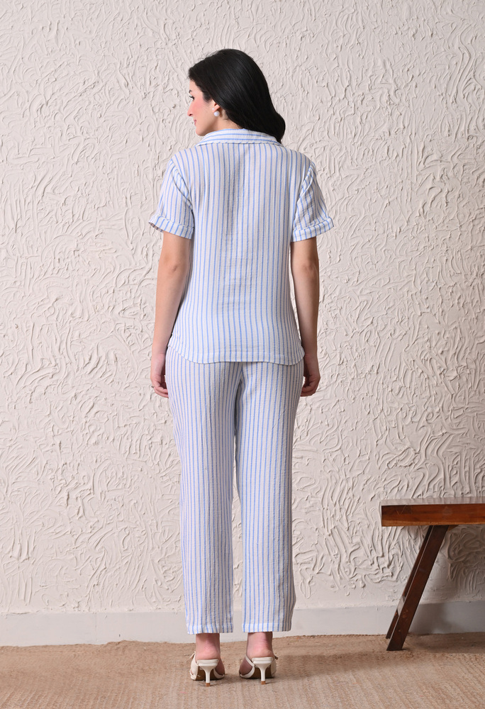 Women's Cotton Striped Night Suit Set With Pant