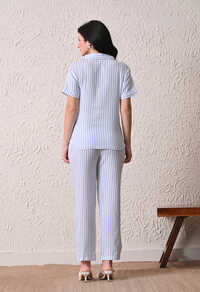 Women's Cotton Striped Night Suit Set With Pant