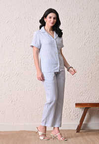Women's Cotton Striped Night Suit Set With Pant
