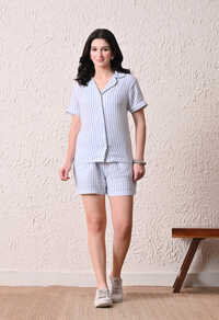 Women's Cotton Striped Night Suit Set With Shorts