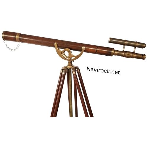Telescope Double Barrel Antique Finish | Nautical Style Wooden Floor Standing Adjustable Tripod