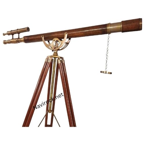 Telescope Double Barrel Antique Finish | Nautical Style Wooden Floor Standing Adjustable Tripod