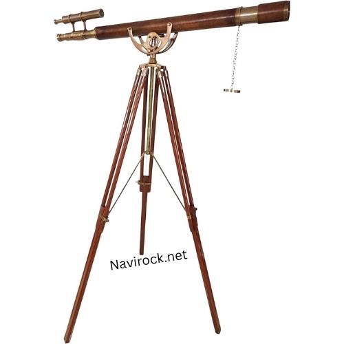 Telescope Double Barrel Antique Finish | Nautical Style Wooden Floor Standing Adjustable Tripod