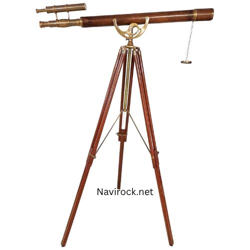 Telescope Double Barrel Antique Finish | Nautical Style Wooden Floor Standing Adjustable Tripod