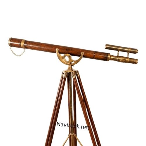 Telescope Double Barrel Antique Finish | Nautical Style Wooden Floor Standing Adjustable Tripod