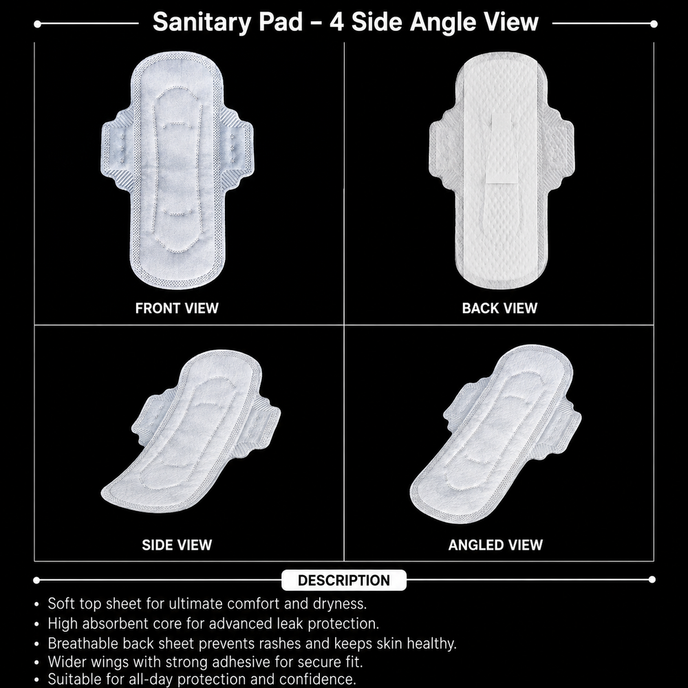 Sanitary Pad - Biodegradable Material, Xl Size, White Color | High Quality, Personal Care, Single Use, Store In A Dry Place