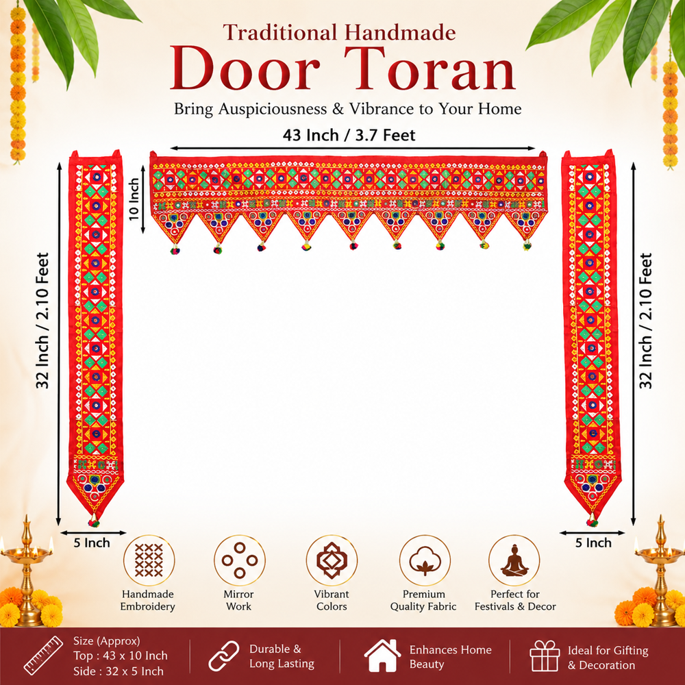 Krishna Handloom Festival Toran For Main Door Decor A 16 - Color: Red