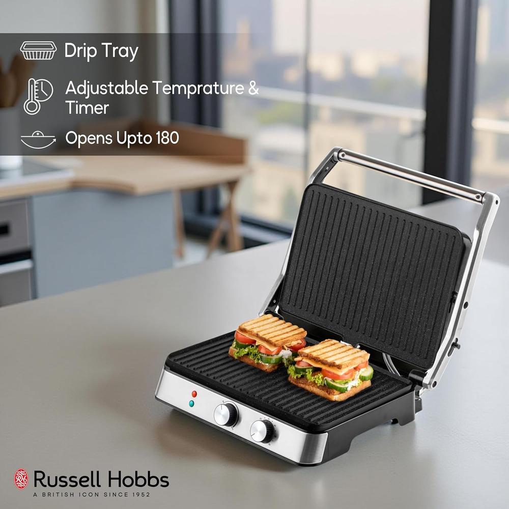 Russell Hobbs Grillmaster Slice Electric Grill Sandwich Maker|Full Flat Toaster Griller