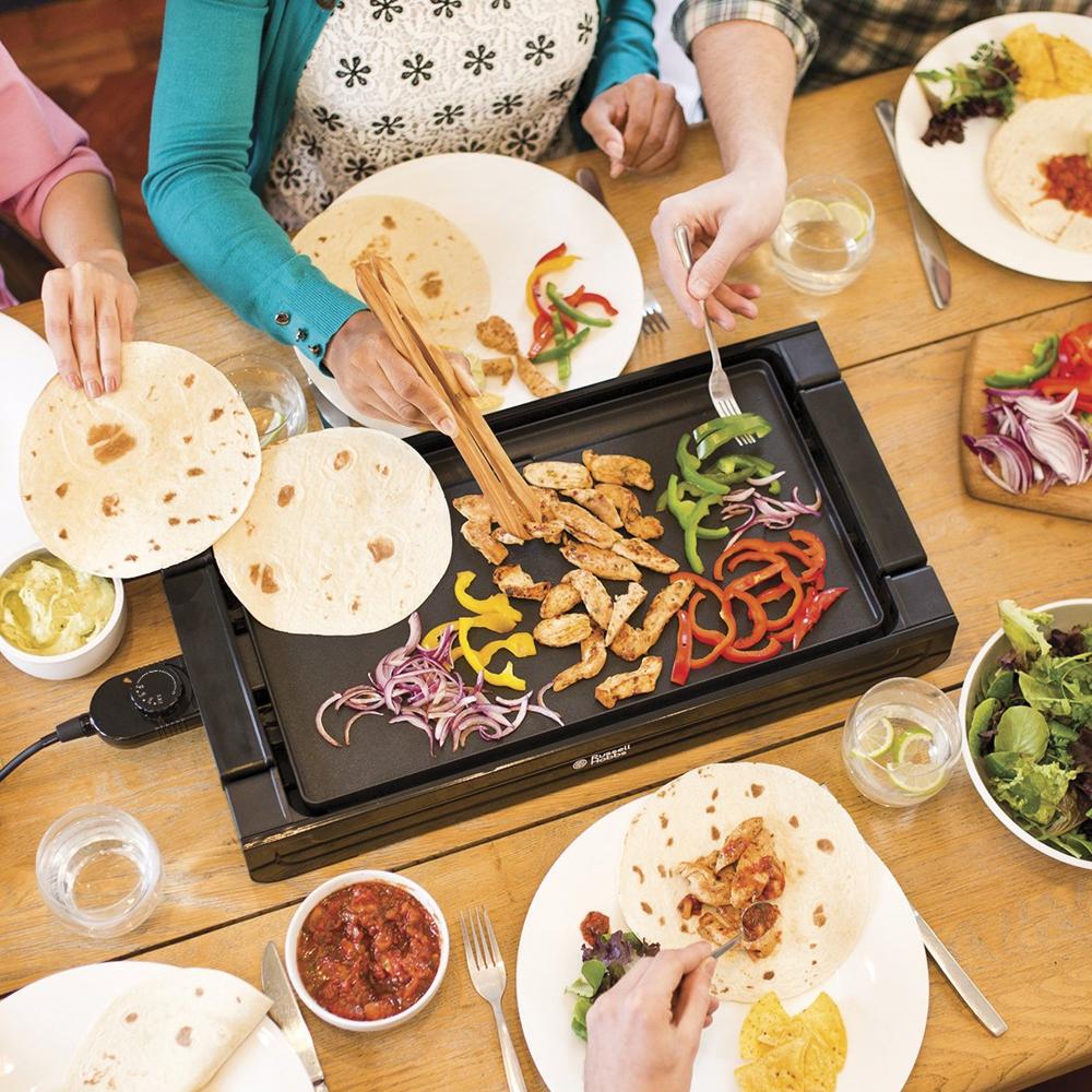Russell Hobbs Fiesta Griddle 22550-56, Electric BBQ Tabletop Griller, 50x26cm Large Cooking Surface, Removable Non-Stick Plate, Fast Heating, Dishwasher Safe, Indoor Grill for Meat, Fish & Vegetables