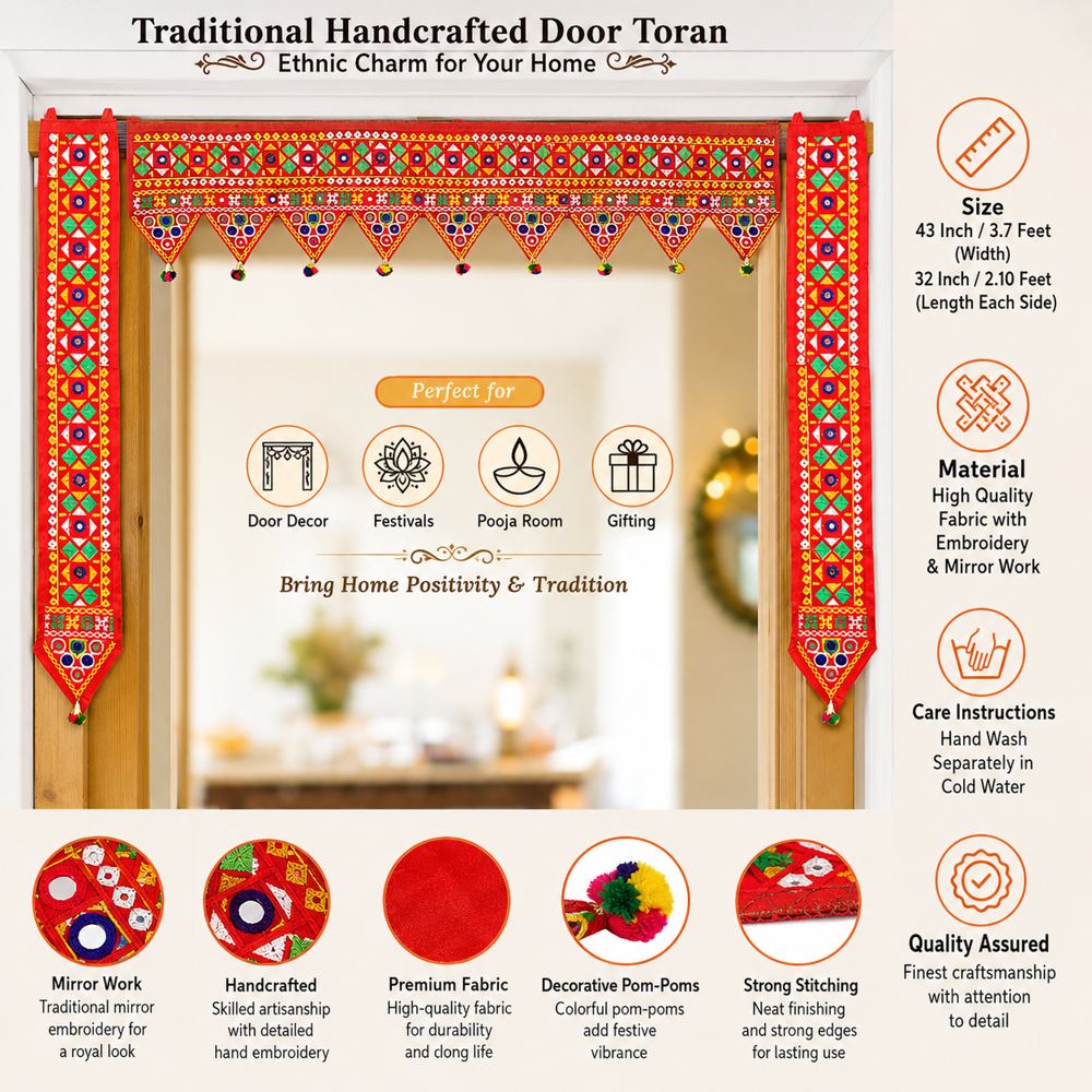 Krishna Handloom Handmade Toran For Main Door Decor A 20 - Color: Red