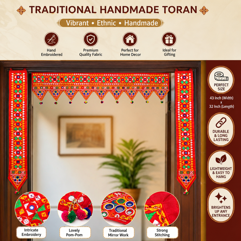 Krishna Handloom L Shape Door Toran For Festival Decoration A 21 - Color: Red