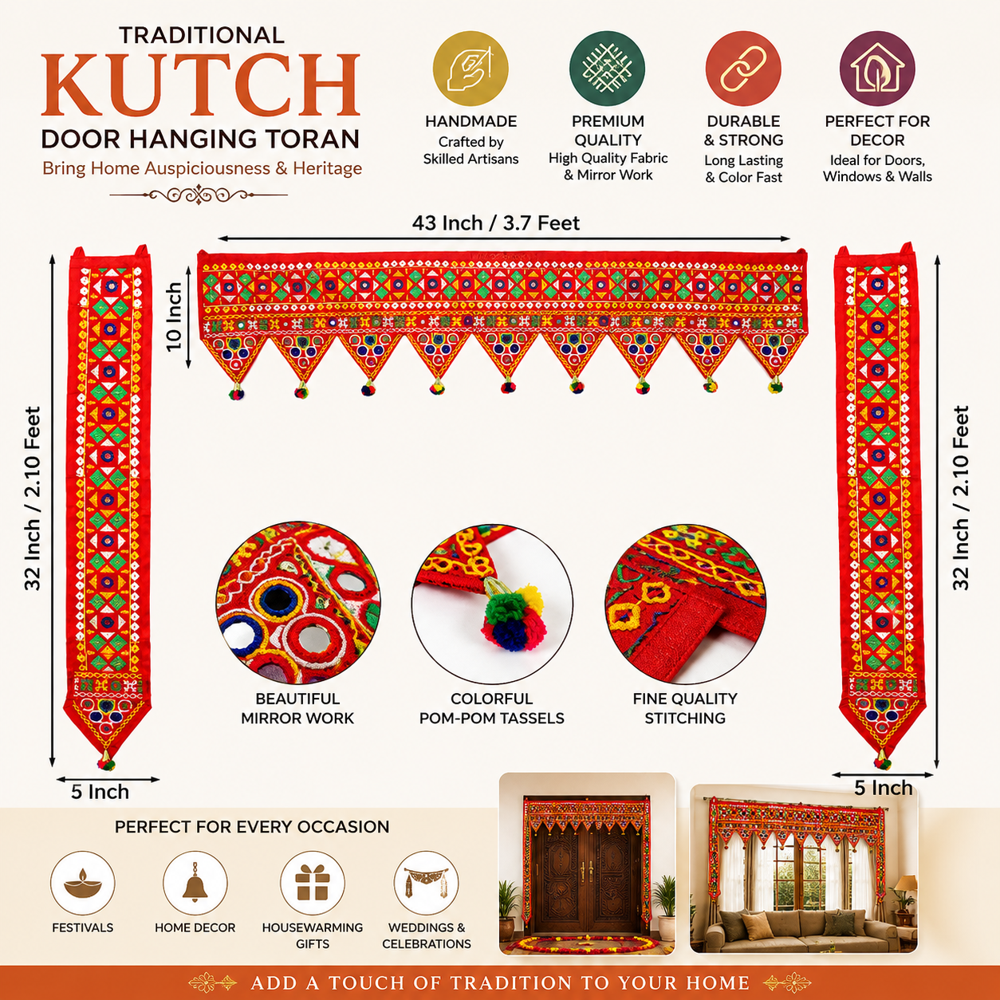 Krishna Handloom Gujarati Toran For Festival Decoration A 22 - Color: Red