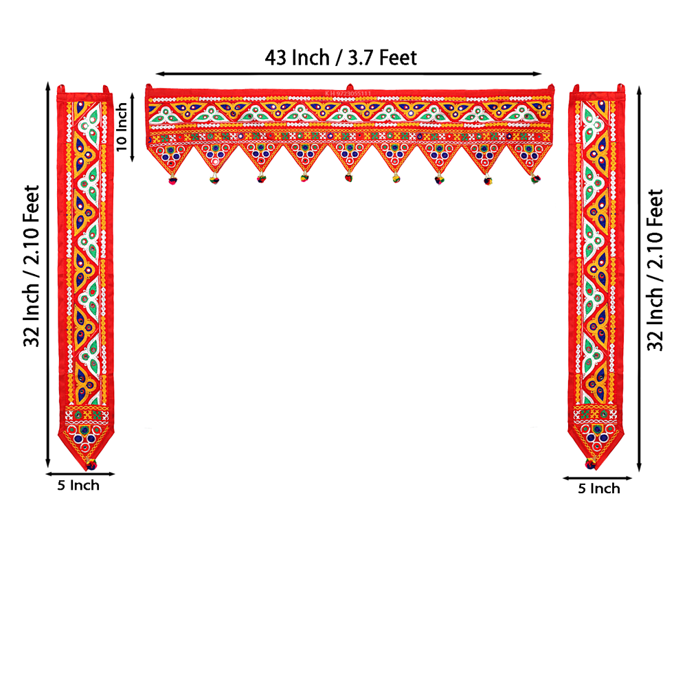 Krishna Handloom Main Door Toran For Festival Decoration B 1 - Color: Red