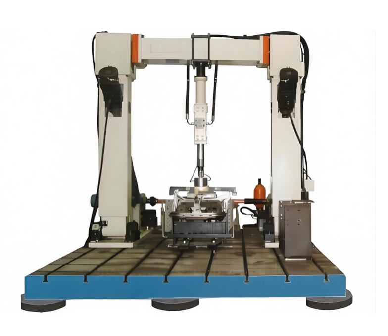 Car Seat Fatigue Tester ISO 7176 Cyclic Load Tester - Industrial Steel Frame, 1800x1400x2000 mm, Grey/Blue | PLC Touch Screen, Dual Servo Actuators, Adjustable Fixtures