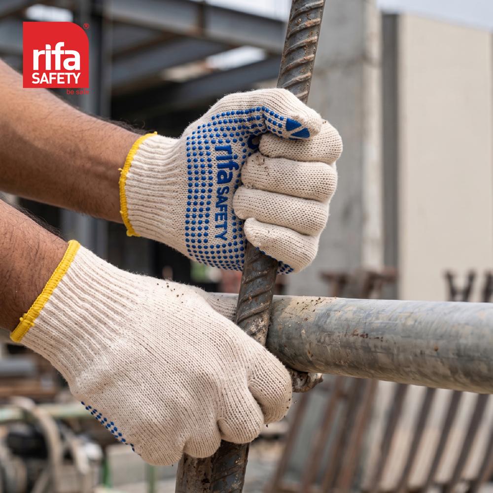 Rifa Safety 600-Mgpd-1 Premium Pvc Dotted Knitted Hand Gloves (Natural/Blue) - Gender: Unisex