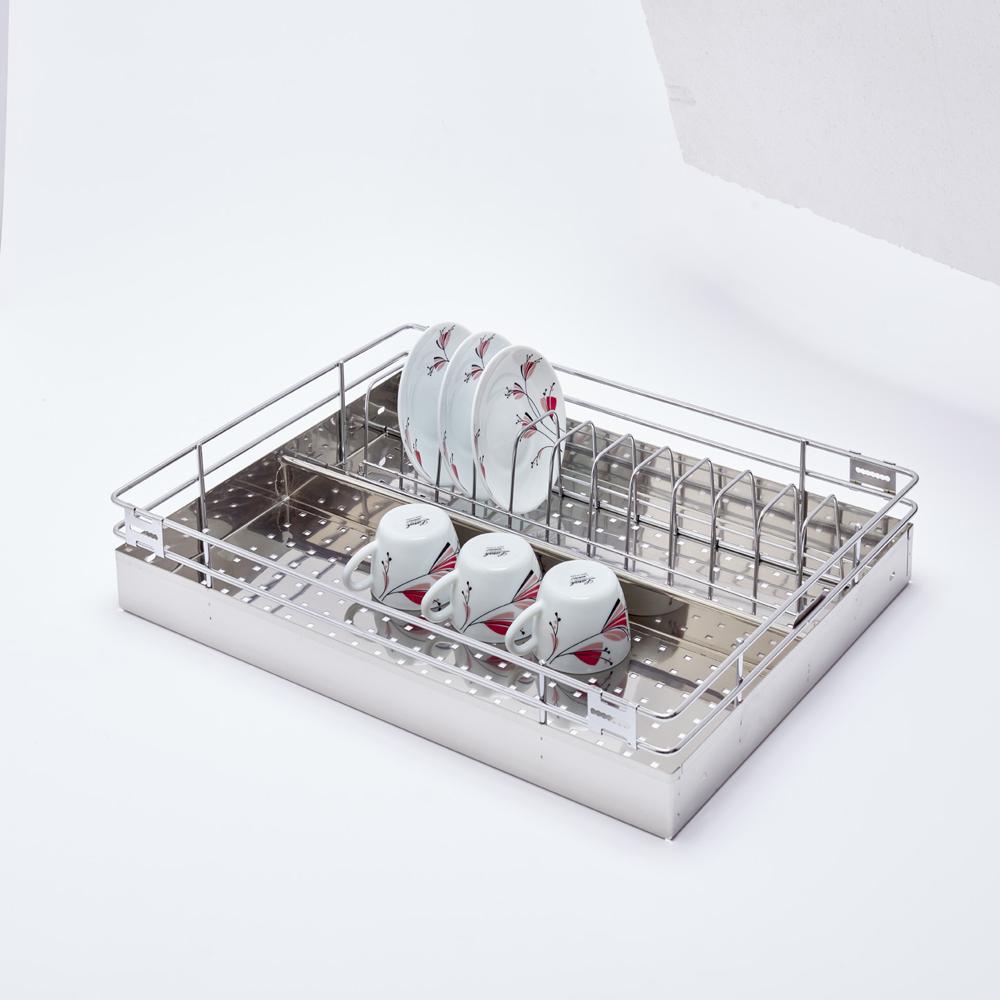 4 Inch Cup & Saucer 50-50 Basket - Stainless Steel, Adjustable 12-22 Inches, Chrome Plated, Pull-Out Drawer Fit