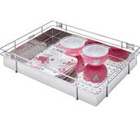 4 Inch Plain Folding Basket - Stainless Steel, 20-24 Inch Length, Glossy Chrome | Folding, Perforated Base, Dishwasher Safe