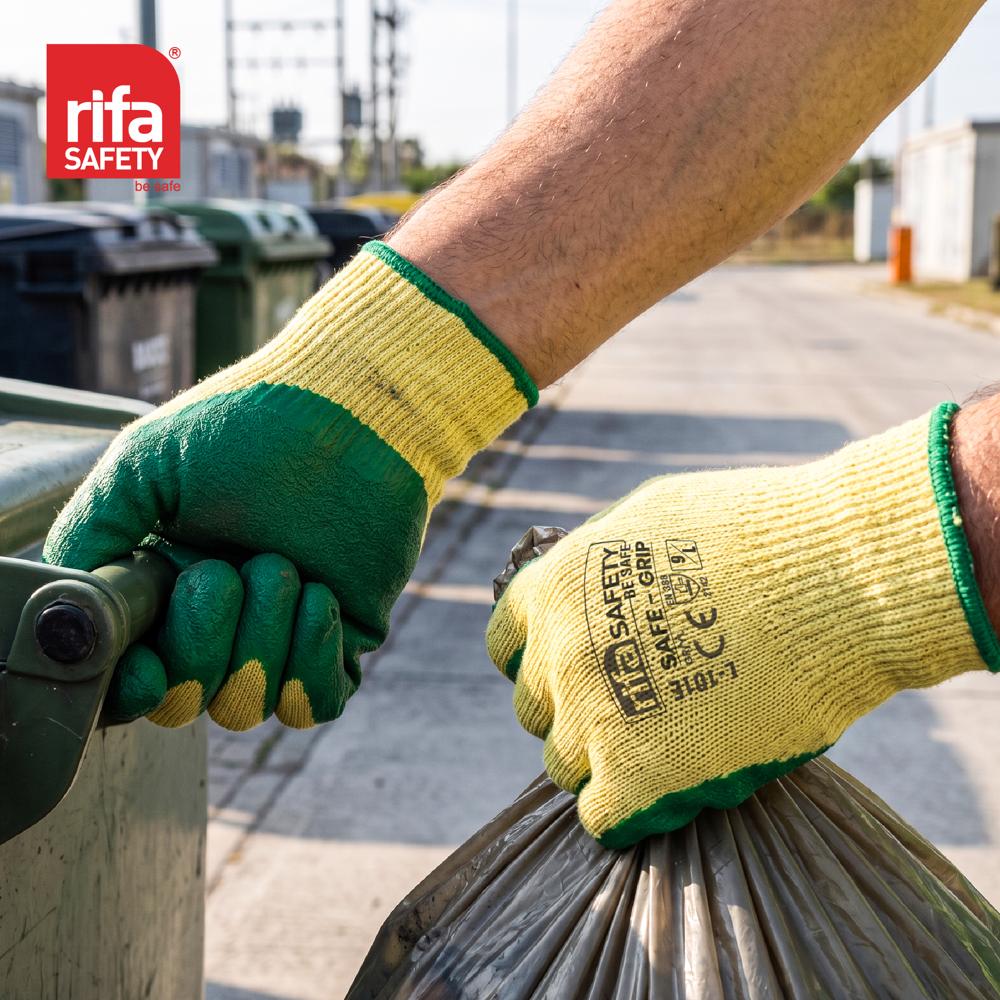 Rifa Safety L101E Crinkled Latex Coated Industrial Gloves (Green/Yellow)