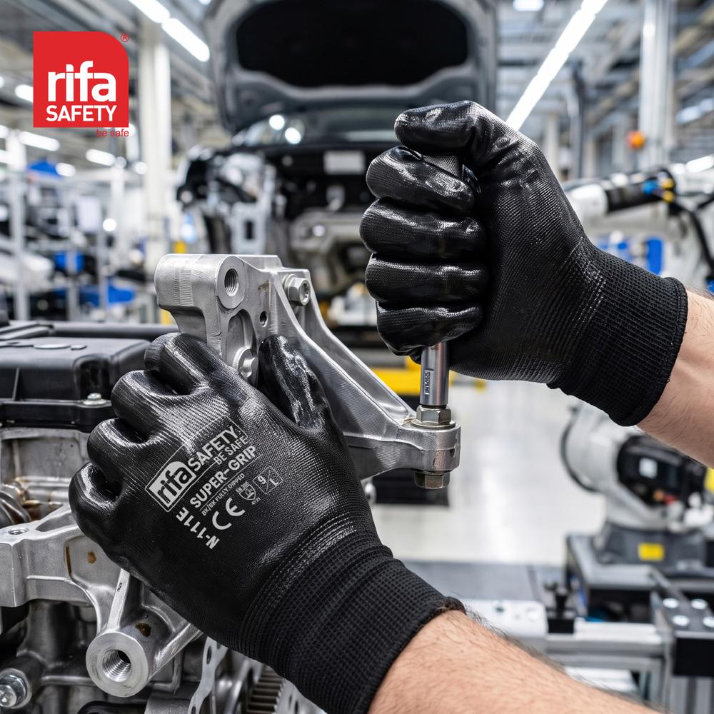 Rifa Safety N111E Nitrile Fully Coated Industrial Gloves (Black/Black)