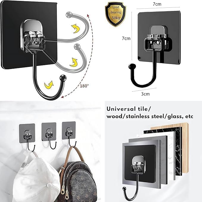 Self Adhesive Wall Hooks / Drill Free Hooks / Sticker Hanger Kitchen Bathroom Hook 