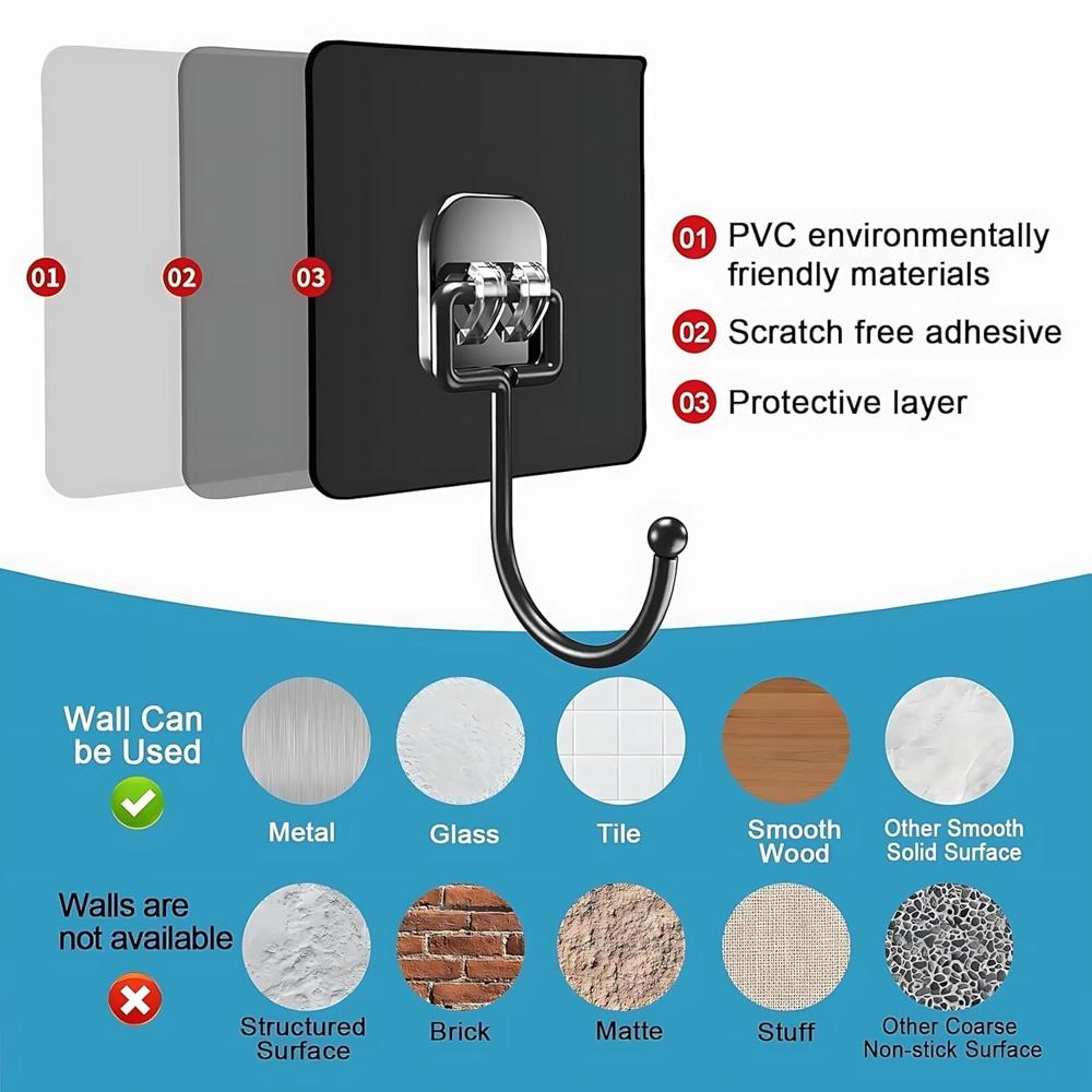 Self Adhesive Wall Hooks / Drill Free Hooks / Sticker Hanger Kitchen Bathroom Hook 