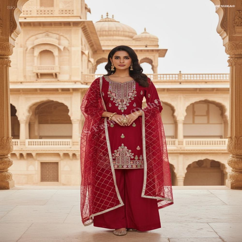 Embroidered Plazzo Suit