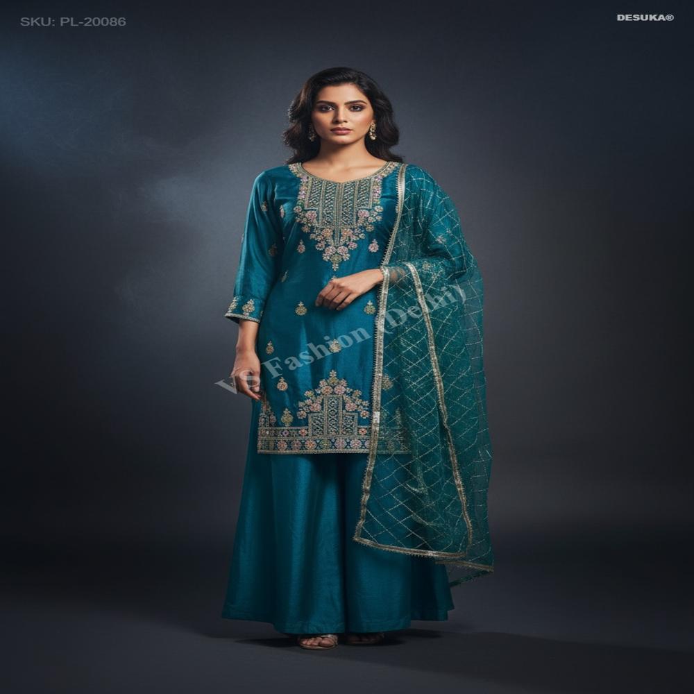Embroidered Plazzo Suit