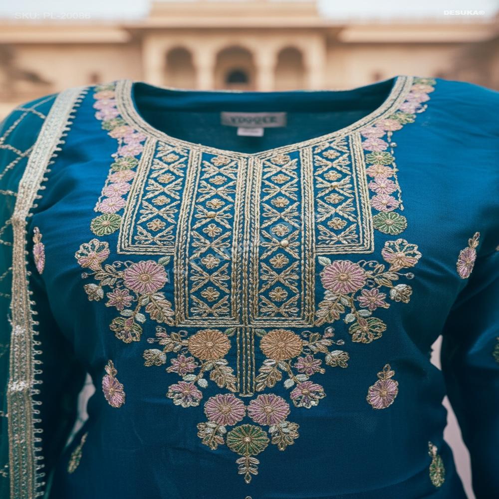 Embroidered Plazzo Suit
