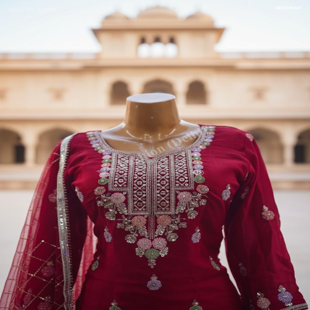 Embroidered Plazzo Suit