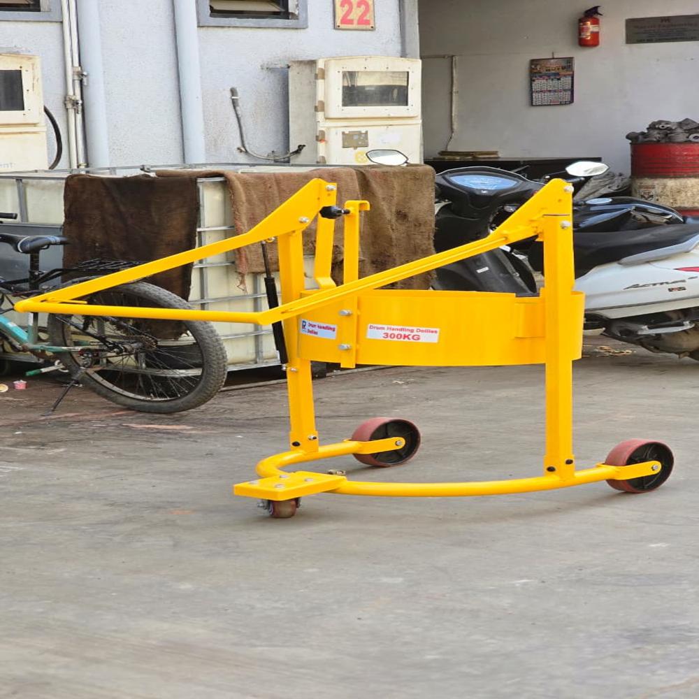Drum Handling Dollies - Mild Steel, 300 Mm Width, 900 Mm Height, Yellow Color, 10x2 Steer Wheel Size | Durable Build, Easy Maneuverability, High Capacity